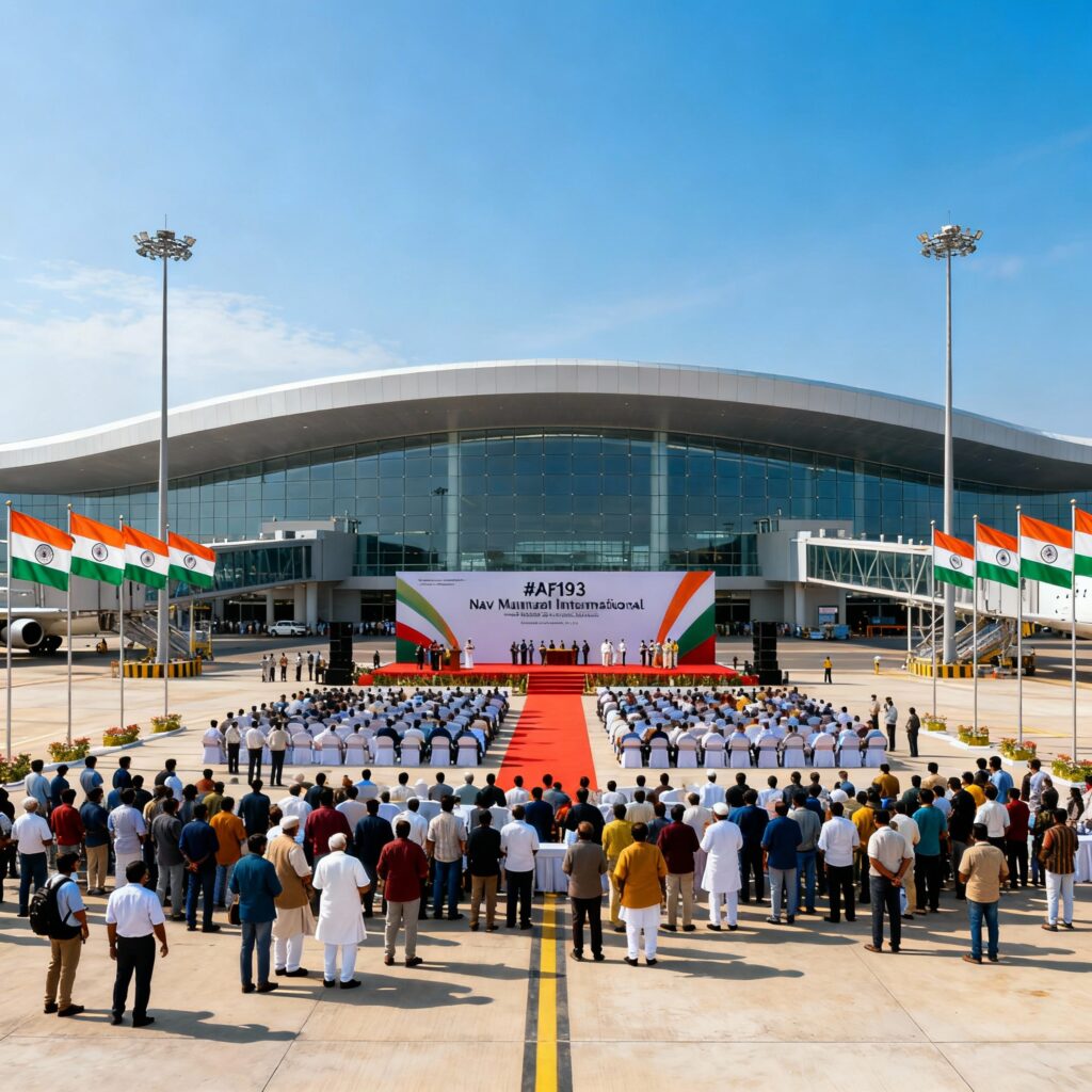 मुंबई नवी मुंबई इंटरनेशनल एयरपोर्ट उद्घाटन का दृश्य
